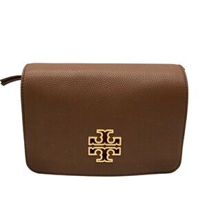 Tory Burch Brown Pebbled Leather Britten Combo Crossbody Bag